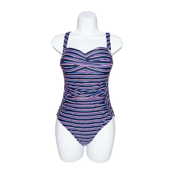 Nip Tuck Sailor Stripe Joanne Twist Front One Piece Swimsuit Navy Size 6 - Picture 1 of 2